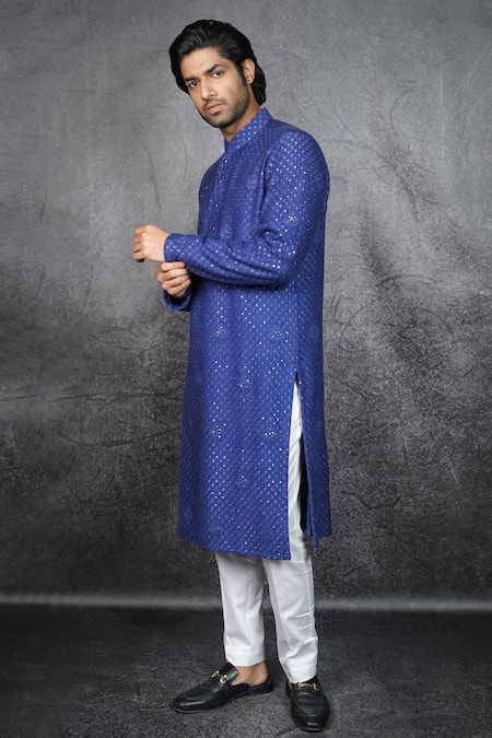 Kasbah Blue Georgette Sequins, Chains Chikankari Embroidered Kurta Set at Aza Fashions Kasbah_Blue Georgette Sequins, Chains Chikankari Embroidered Kurta Set _at_Aza_Fashions