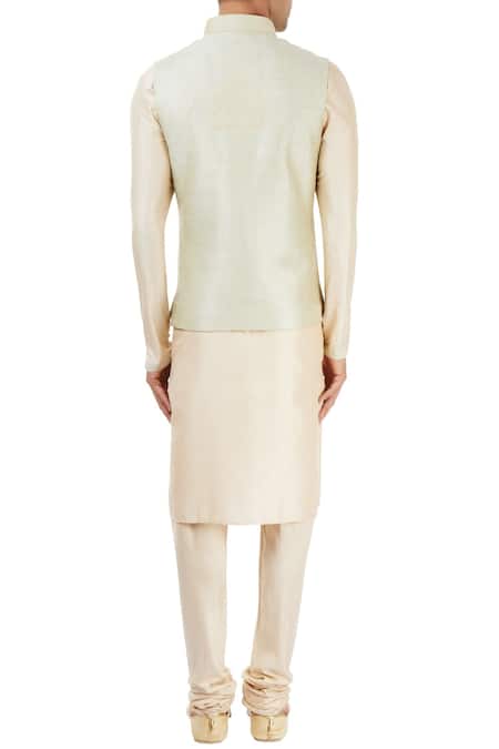 Vanshik Off-White & Pastel Green Embroidered Kurta Set 