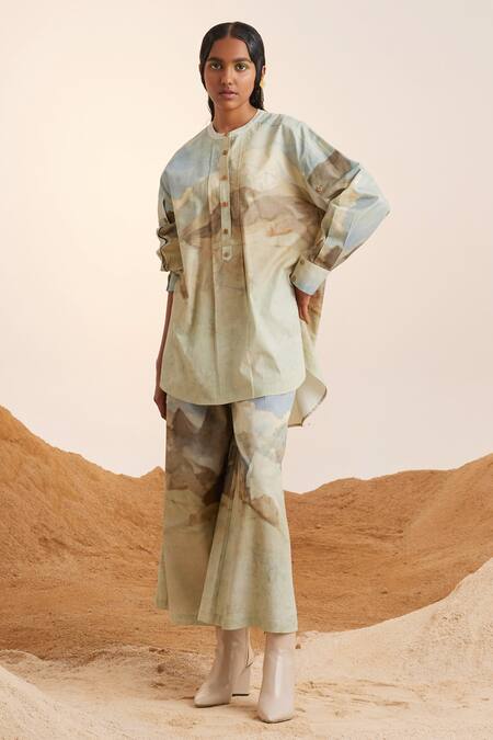 Cord Beige Cotton, Twill Bandeau Neck Top Stitch Printed Tunic And Pant Set at Aza Fashions Cord_Beige Cotton, Twill Bandeau Neck Top Stitch Printed Tunic And Pant Set_at_Aza_Fashions