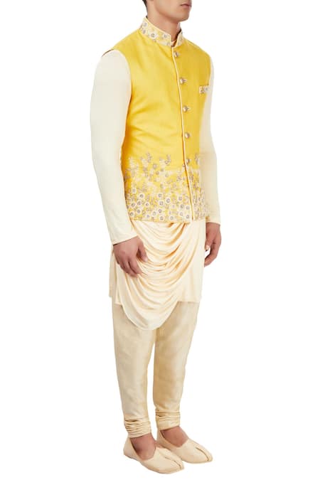 Buy Sarab Khanijou Beige Bundi Kurta Jersey Churidar And Set Online at Aza Fashions Buy_Sarab Khanijou_Beige Bundi Kurta Jersey Churidar And Set _Online_at_Aza_Fashions