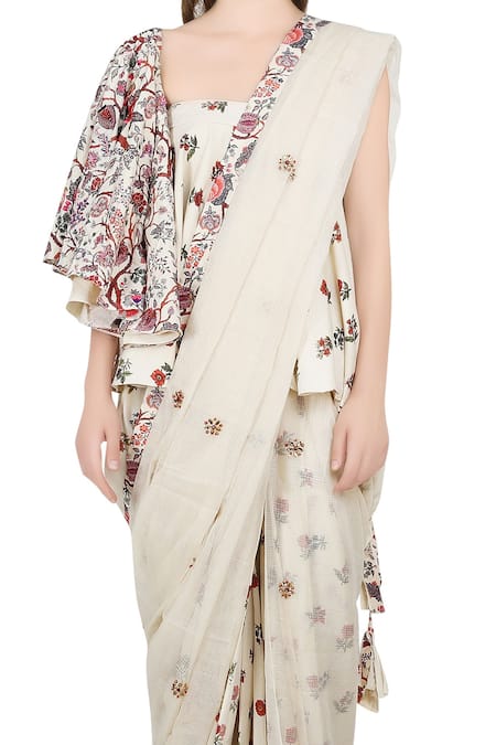 Buy_Nikasha_White Cotton One Shoulder Blouse And Dhoti Pant Set _Online_at_Aza_Fashions