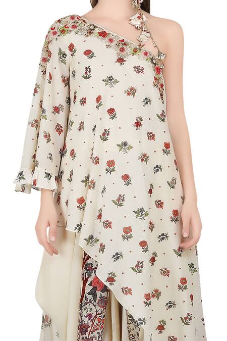 Buy Nikasha White One Shoulder Printed Top And Dhoti Pant Set Online at Aza Fashions Buy_Nikasha_White One Shoulder Printed Top And Dhoti Pant Set _Online_at_Aza_Fashions