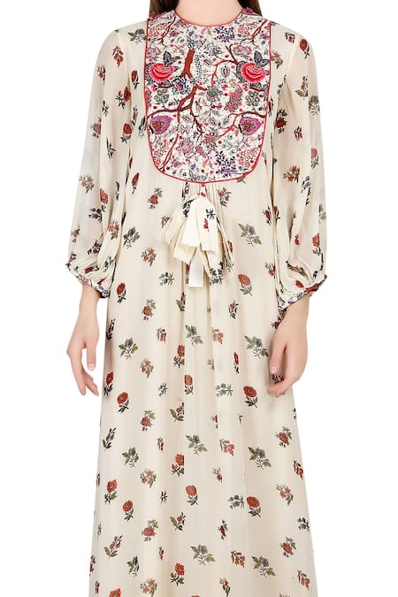 Buy_Nikasha_White Round Printed Floral Dress _Online_at_Aza_Fashions