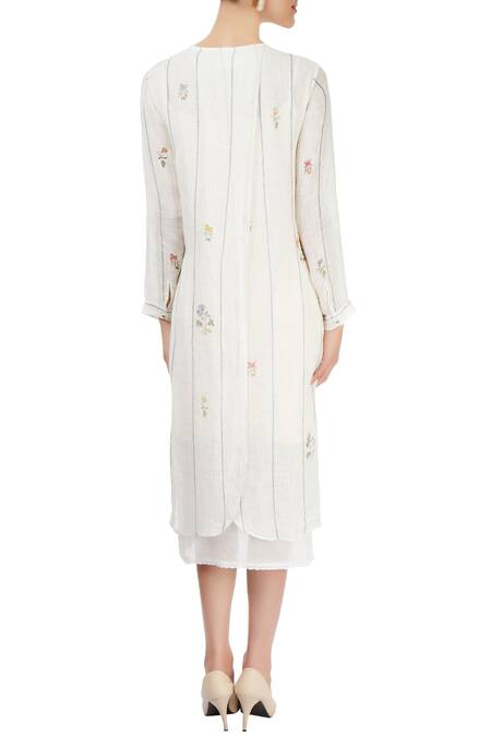 Shop_Eka_White Linen Striped Dress_at_Aza_Fashions