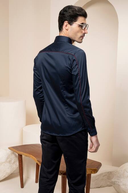 Shop Abkasa Blue Cotton Claw Marks Embroidered Shirt at Aza Fashions Shop_Abkasa_Blue Cotton Claw Marks Embroidered Shirt _at_Aza_Fashions