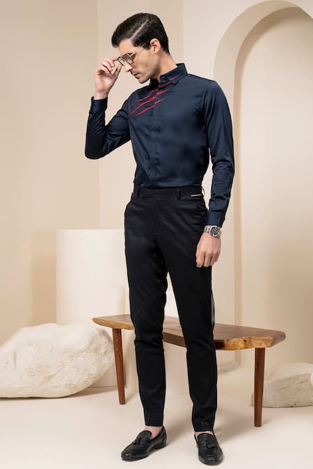 Abkasa Blue Cotton Claw Marks Embroidered Shirt Online at Aza Fashions Abkasa_Blue Cotton Claw Marks Embroidered Shirt _Online_at_Aza_Fashions