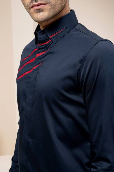 Shop Abkasa Blue Cotton Claw Marks Embroidered Shirt Online at Aza Fashions Shop_Abkasa_Blue Cotton Claw Marks Embroidered Shirt _Online_at_Aza_Fashions