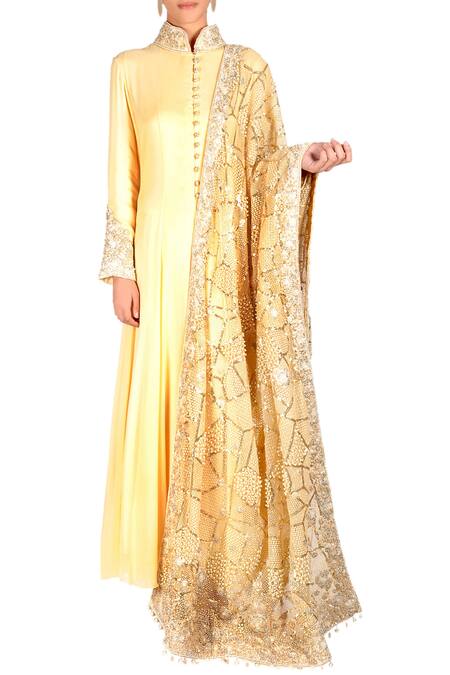 Rabani & Rakha Lemon Yellow Kurta Set With Embroidery