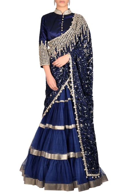 Rabani & Rakha Blue Net Embellished Lehenga Saree