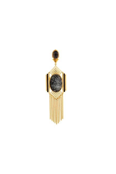 Masaya Jewellery Black Stone Grid And Chain Earrings Online at Aza Fashions Masaya Jewellery_Black Stone Grid And Chain Earrings _Online_at_Aza_Fashions