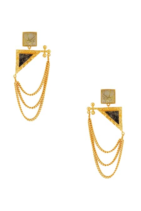 Masaya Jewellery Stone Embellished Chain Earrings 