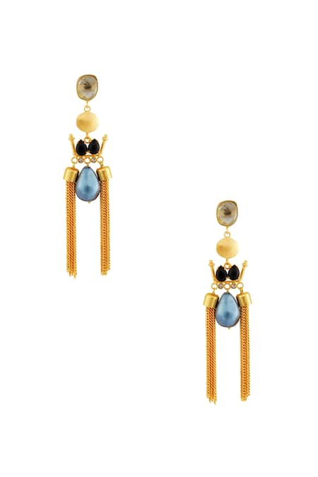 Masaya Jewellery Gold & black earrings with blue stone 