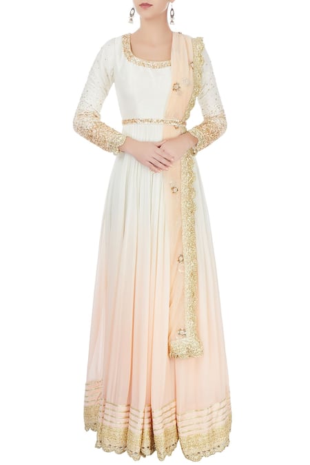 Priyanka Jain Ivory & peach ombre kurta set with embroidery 