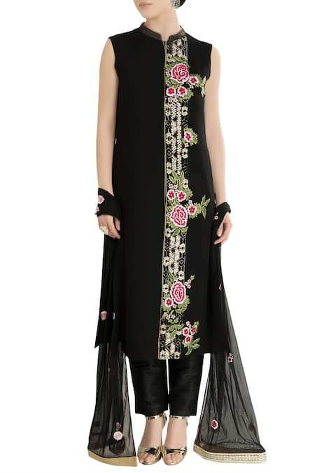 Rajat & Shraddha Black Kurta Set With Embroidery  