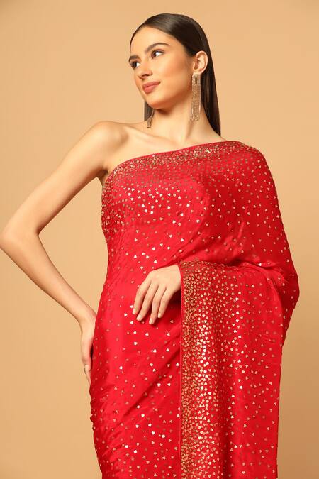 Two Sisters By Gyans_Pink Chiffon Swarovski And Embroidered Saree With Unstitched Blouse Fabric _at_Aza_Fashions