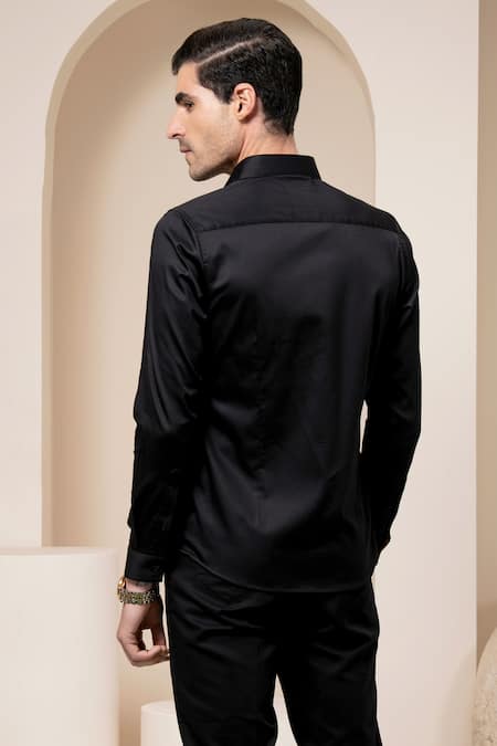 Shop Abkasa Yellow Cotton Cat Print Patch Shirt at Aza Fashions Shop_Abkasa_Yellow Cotton Cat Print Patch Shirt _at_Aza_Fashions