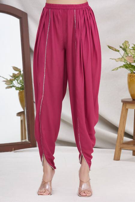 Shop_Ekta Singh_Pink Georgette, Modal Round Asymmetric Cape And Dhoti Pant Set _Online_at_Aza_Fashions