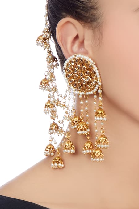 18k on4k gold Ear Cuff Statement Earrings Dangler Chandelier Huge Jhumki  Jhumka | eBay