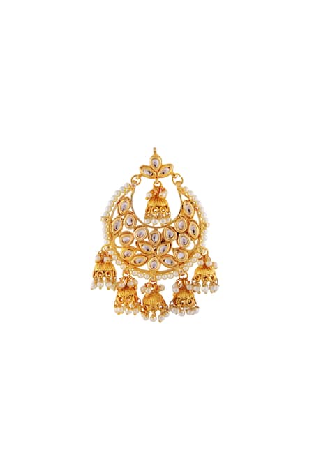 Just Shradhas_Gold Plated Beads Embellished Jhumka Earrings _Online_at_Aza_Fashions