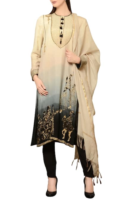 Neha & Tarun Beige Grey And Black Ombre Kurta Set 