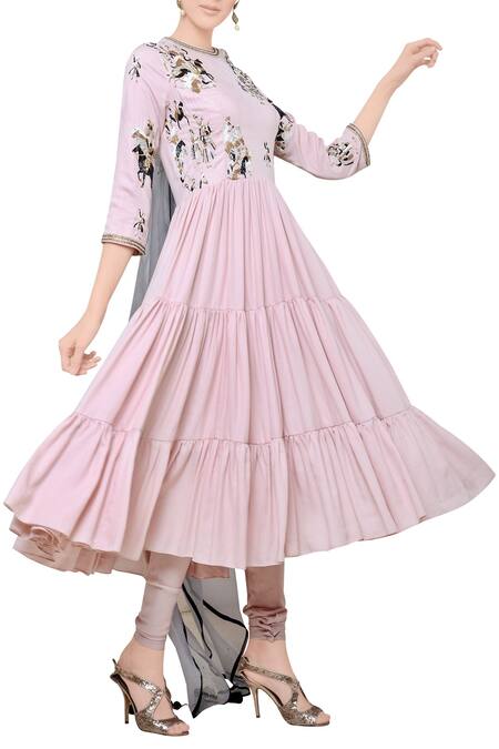 Neha & Tarun_Pink Pastel Embroidered Anarkali Set_Online_at_Aza_Fashions