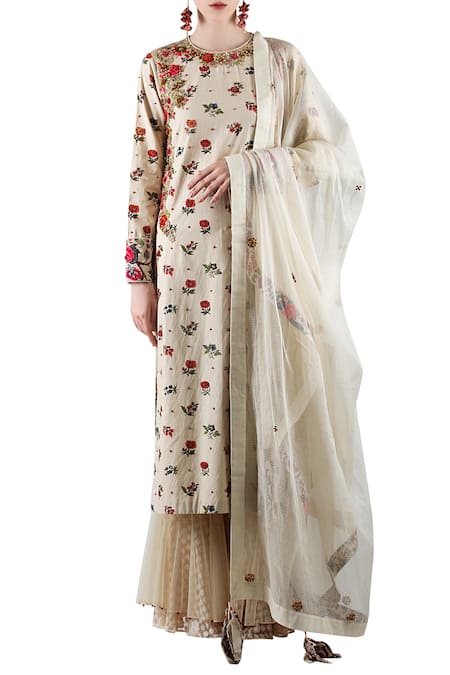 Nikasha Beige Round Printed Kurta Sharara Set 