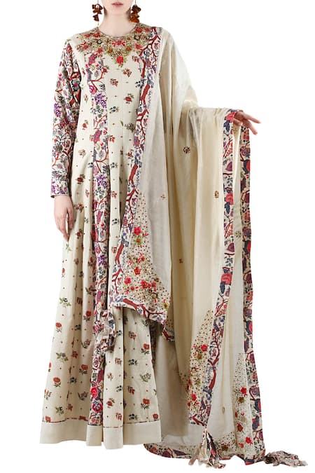 Nikasha Beige Printed Anarkali Set 