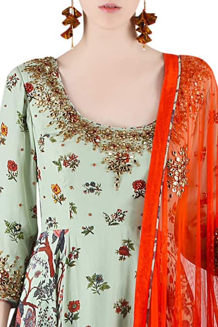 Buy_Nikasha_Green Round Printed Anarkali Set _Online_at_Aza_Fashions