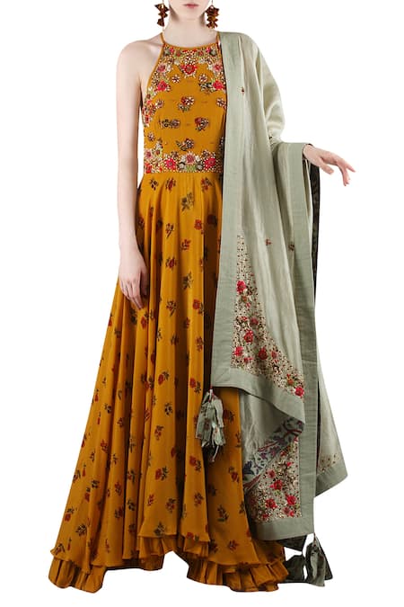 Nikasha Mustard yellow & grey printed kurta set 