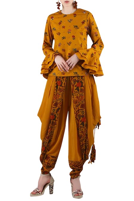 Nikasha Yellow Mustard Printed Pant Set For Women