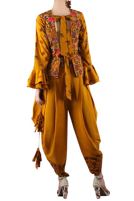 Shop_Nikasha_Yellow Mustard Printed Pant Set _at_Aza_Fashions