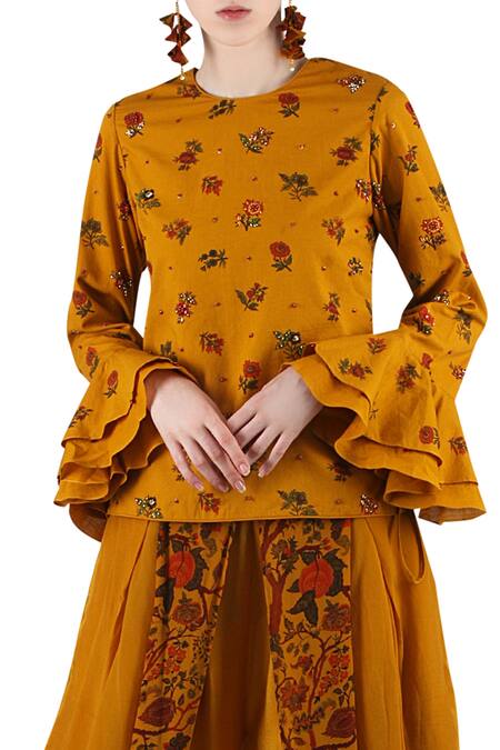 Nikasha_Yellow Mustard Printed Pant Set _Online_at_Aza_Fashions