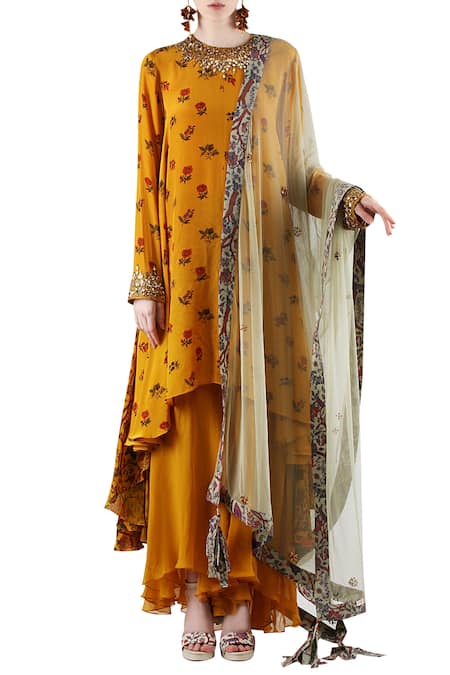 Nikasha Mustard yellow & grey printed palazzo set 