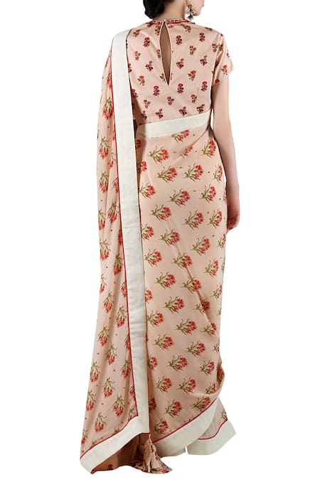 Shop_Nikasha_Peach Georgette, Poplin Round Printed Saree With Blouse _at_Aza_Fashions