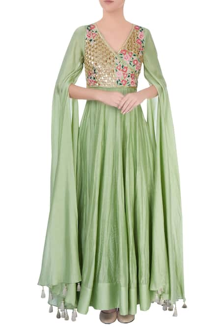 Neha Khullar Green Pastel Embellished Anarkali Gown 