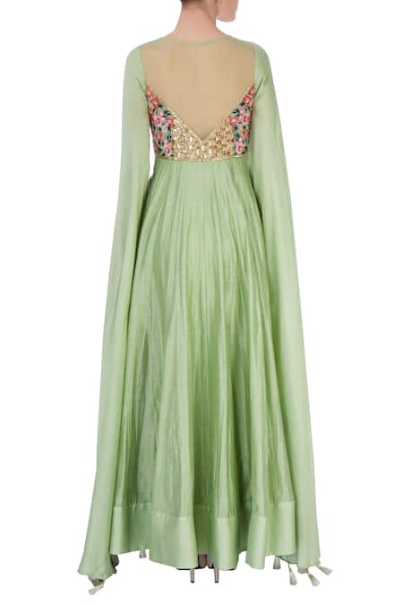 Shop_Neha Khullar_Green Pastel Embellished Anarkali Gown _at_Aza_Fashions