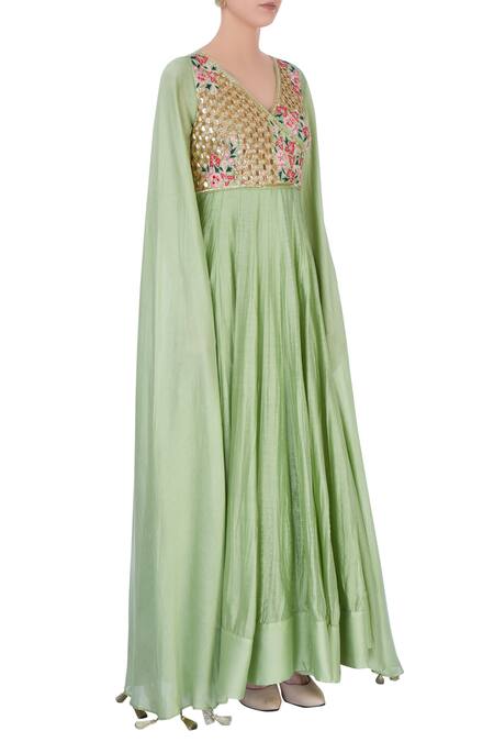 Neha Khullar_Green Pastel Embellished Anarkali Gown _Online_at_Aza_Fashions