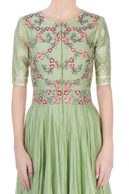Neha Khullar_Green Pastel Embroidered Anarkali Dress _at_Aza_Fashions