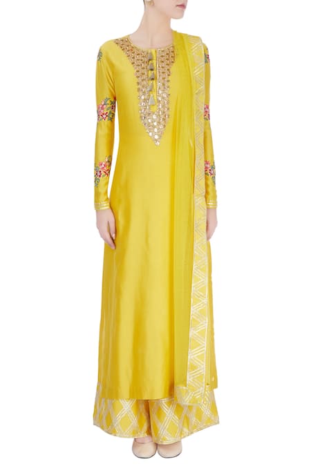 Shop Neha Khullar Yellow Embroidered Kurta Set Online at Aza Fashions Shop_Neha Khullar_Yellow Embroidered Kurta Set _Online_at_Aza_Fashions