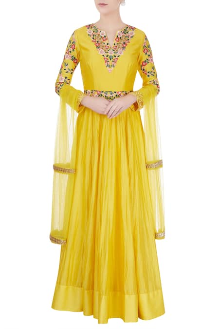 Neha Khullar Yellow embroidered anarkali set For Kids