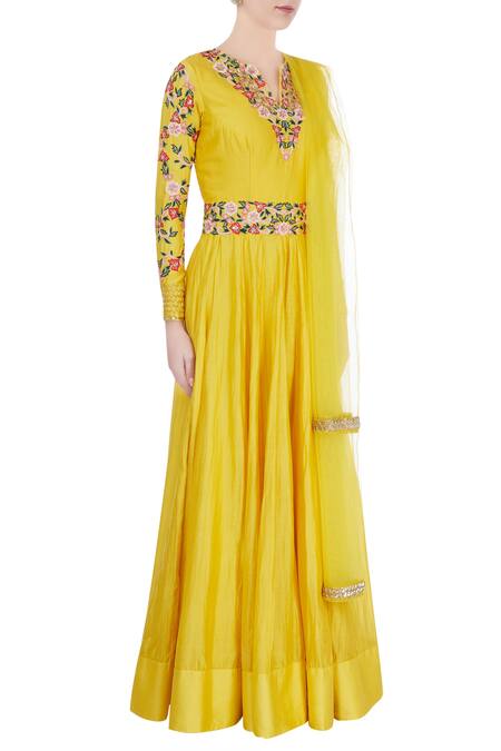 Neha Khullar_Yellow Embroidered Anarkali Set _Online_at_Aza_Fashions