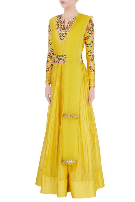 Buy_Neha Khullar_Yellow Embroidered Anarkali Set _Online_at_Aza_Fashions