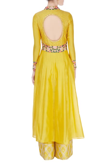 Neha Khullar Yellow embroidered kurta jacket & pants 