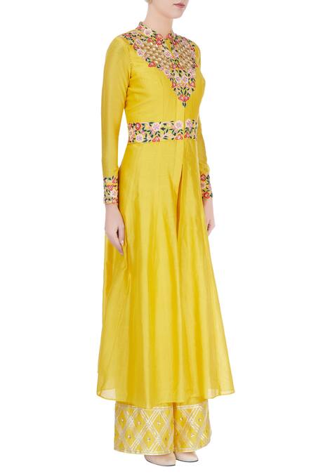 Neha Khullar Yellow Embroidered Kurta Jacket And Pants Online at Aza Fashions Neha Khullar_Yellow Embroidered Kurta Jacket And Pants _Online_at_Aza_Fashions