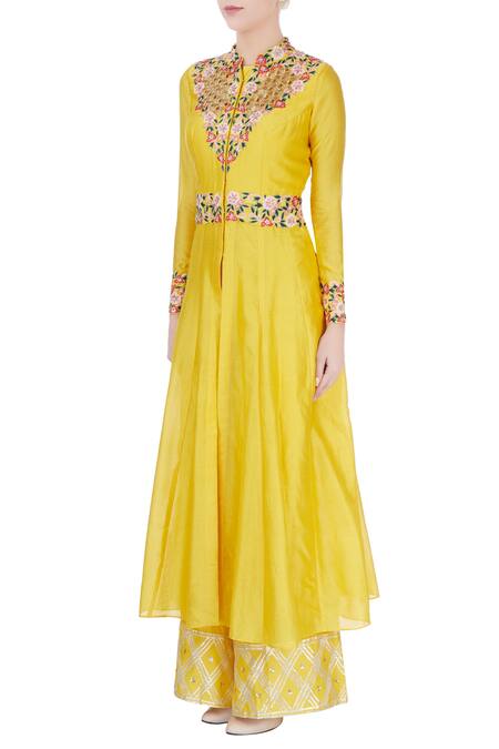 Buy Neha Khullar Yellow Embroidered Kurta Jacket And Pants Online at Aza Fashions Buy_Neha Khullar_Yellow Embroidered Kurta Jacket And Pants _Online_at_Aza_Fashions