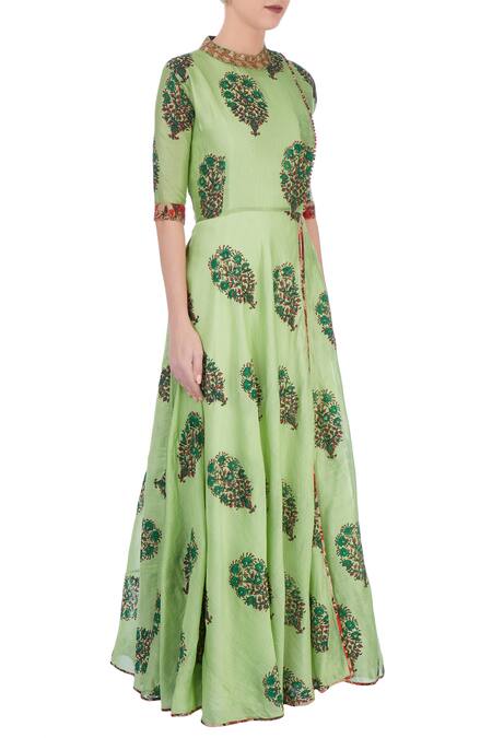 Aksh Green Leaf Print Anarkali Online at Aza Fashions Aksh_Green Leaf Print Anarkali_Online_at_Aza_Fashions
