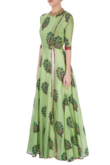 Buy Aksh Green Leaf Print Anarkali Online at Aza Fashions Buy_Aksh_Green Leaf Print Anarkali_Online_at_Aza_Fashions