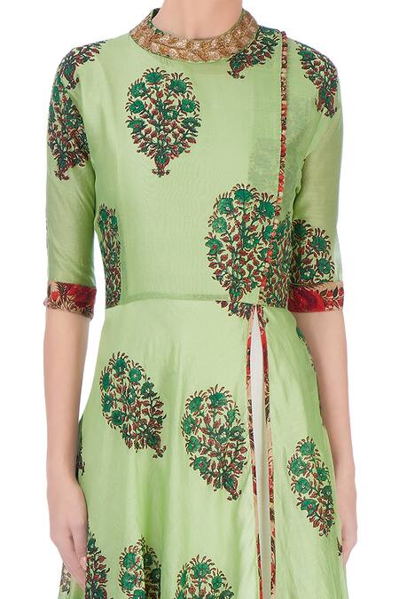 Aksh Green Leaf Print Anarkali at Aza Fashions Aksh_Green Leaf Print Anarkali_at_Aza_Fashions