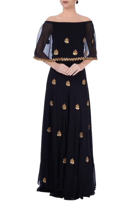 Aksh Black Off-shoulder Gown 