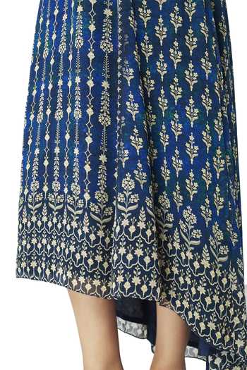 Buy_Anita Dongre_Blue Printed Kurti With Asymmetrical Hemline_Online_at_Aza_Fashions